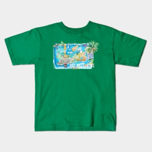 Key West Florida Illustrated Travel Map with Roads and HighlightsM Kids T-Shirt